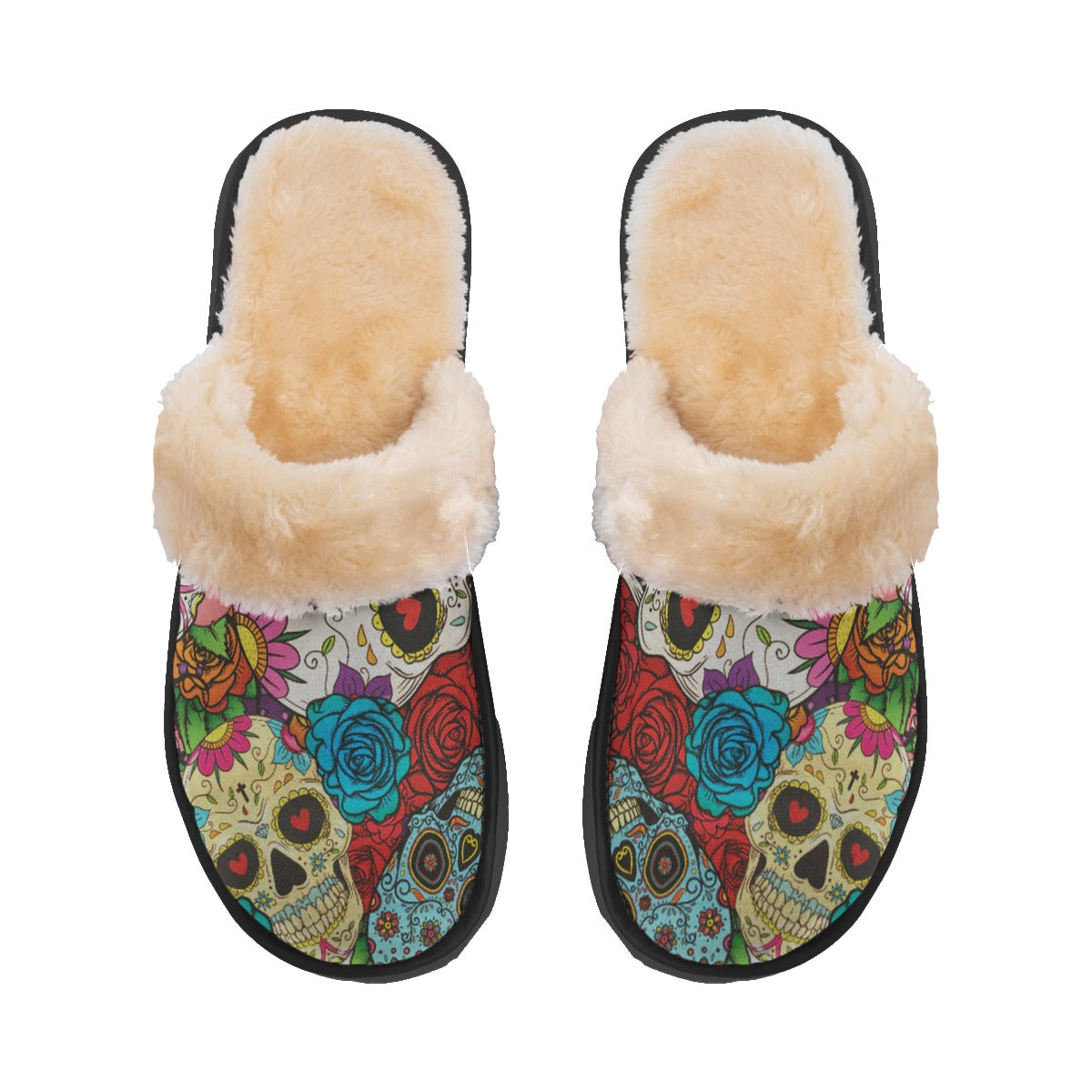 Day of the dead Women's Home Plush Slippers, Sugar skull sandals flip flops slippers for women