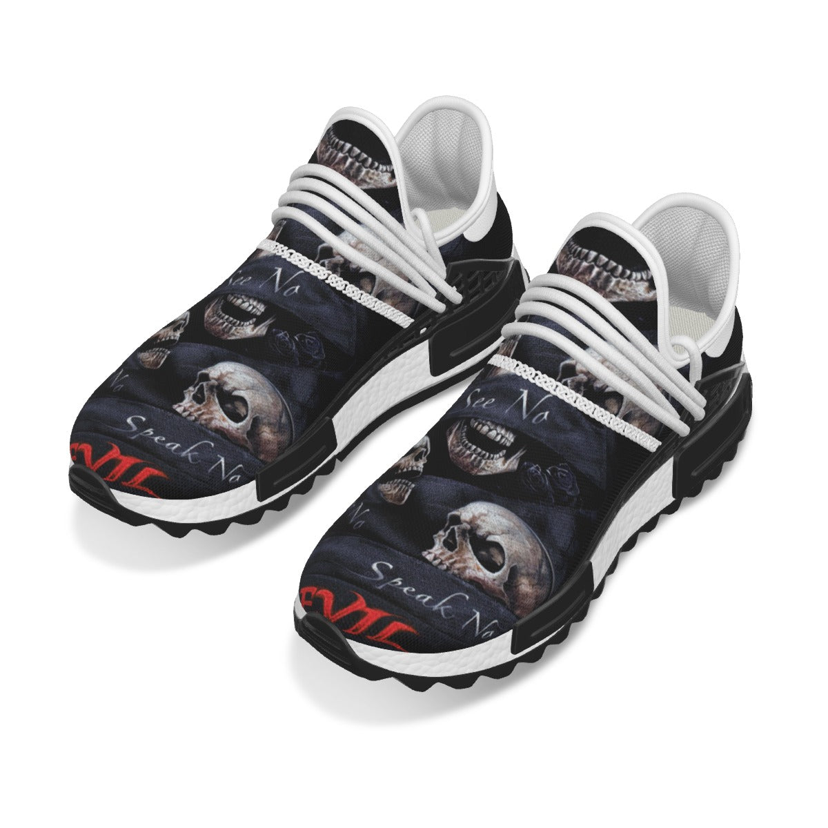 No see no hear no speak skeleton Halloween Women's Mesh Sneakers