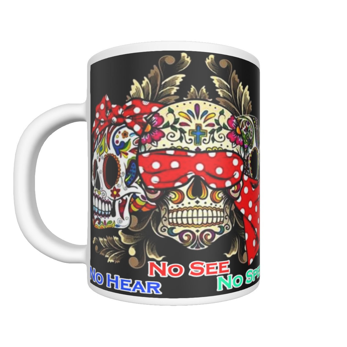 No see no hear no speak sugar skull Ceramics mug