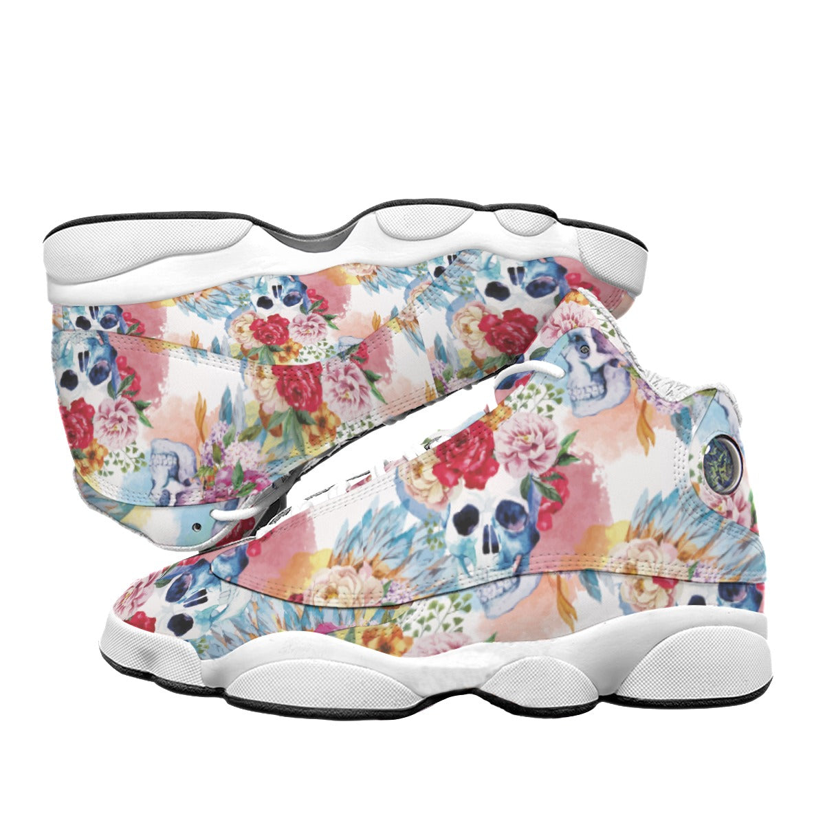 Floral skull sugar skull Women's Curved Basketball Shoes With Thick Soles