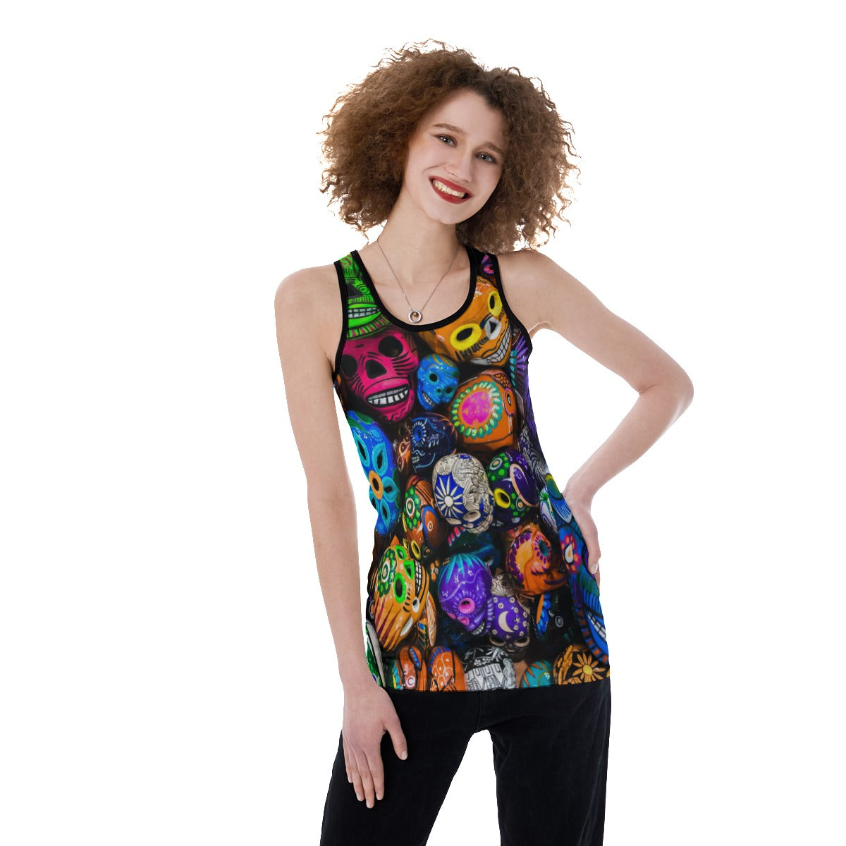 Dia de los muertos pattern Women's Back Hollow Tank Top