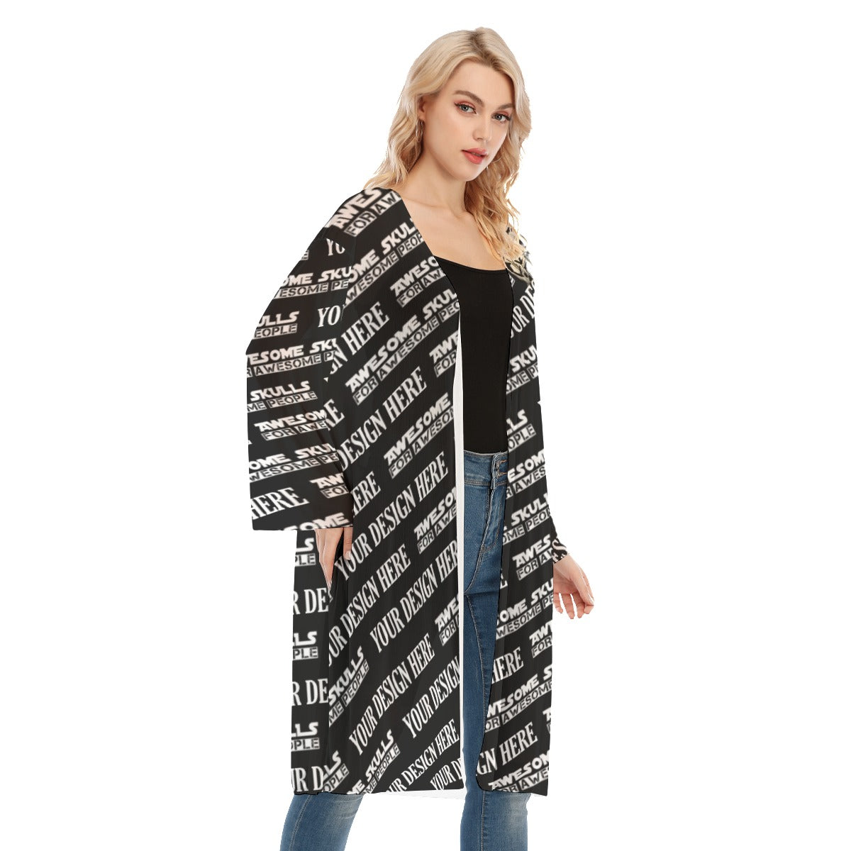 Custom Print on demand POD women's Knitwear & Cardigan Long Sleeve Mesh Cardigan