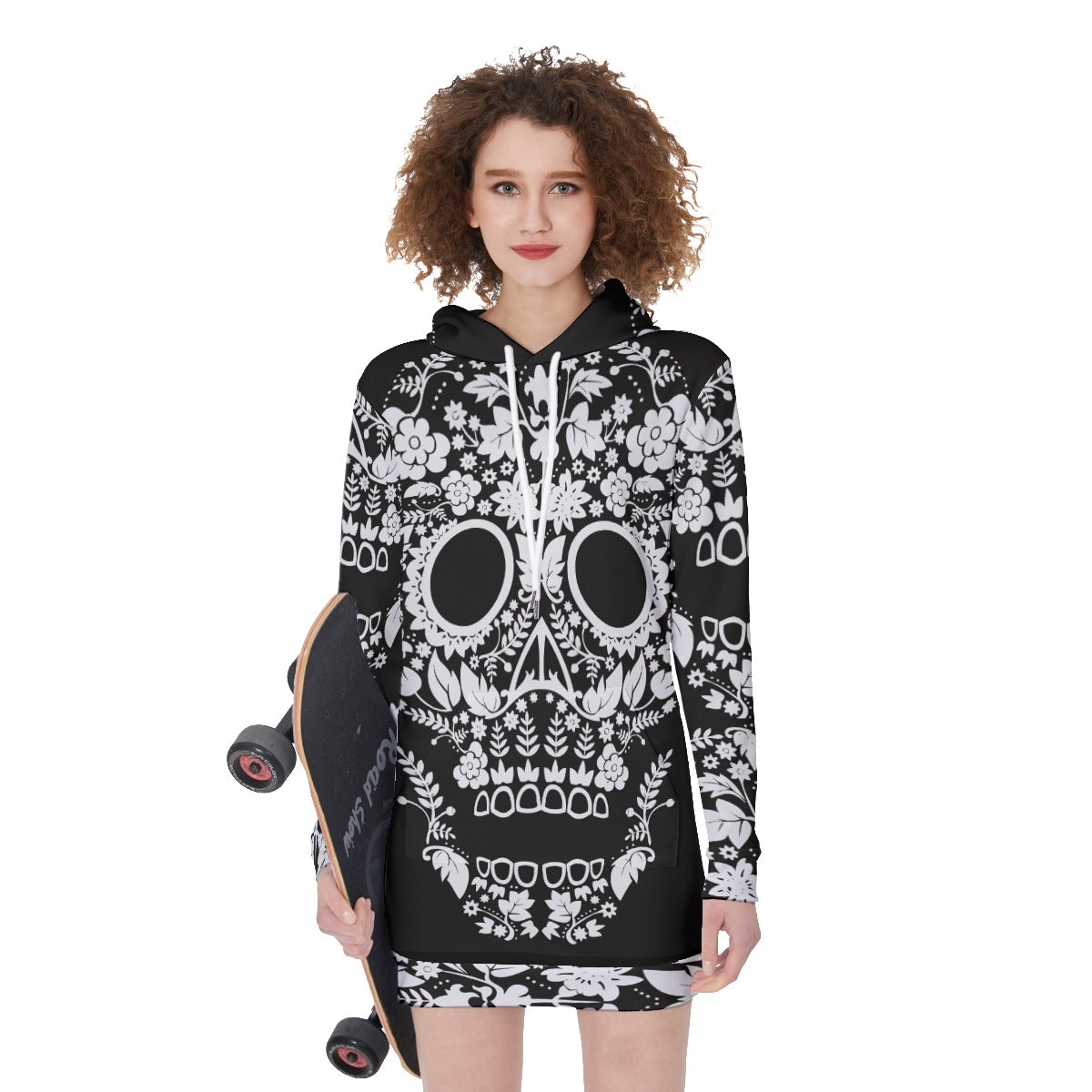 Floral skull pattern  Women's Long Hoodie