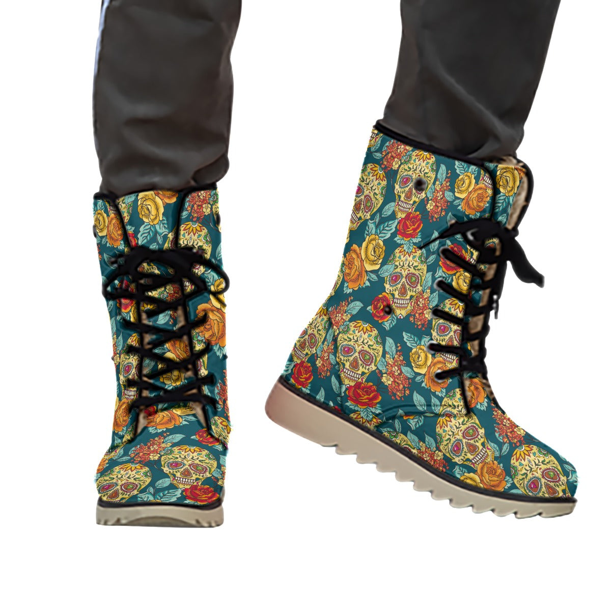 Sugar skull Day of the dead Women's Plush Boots, Mexican skull boots, sugar skull shoes