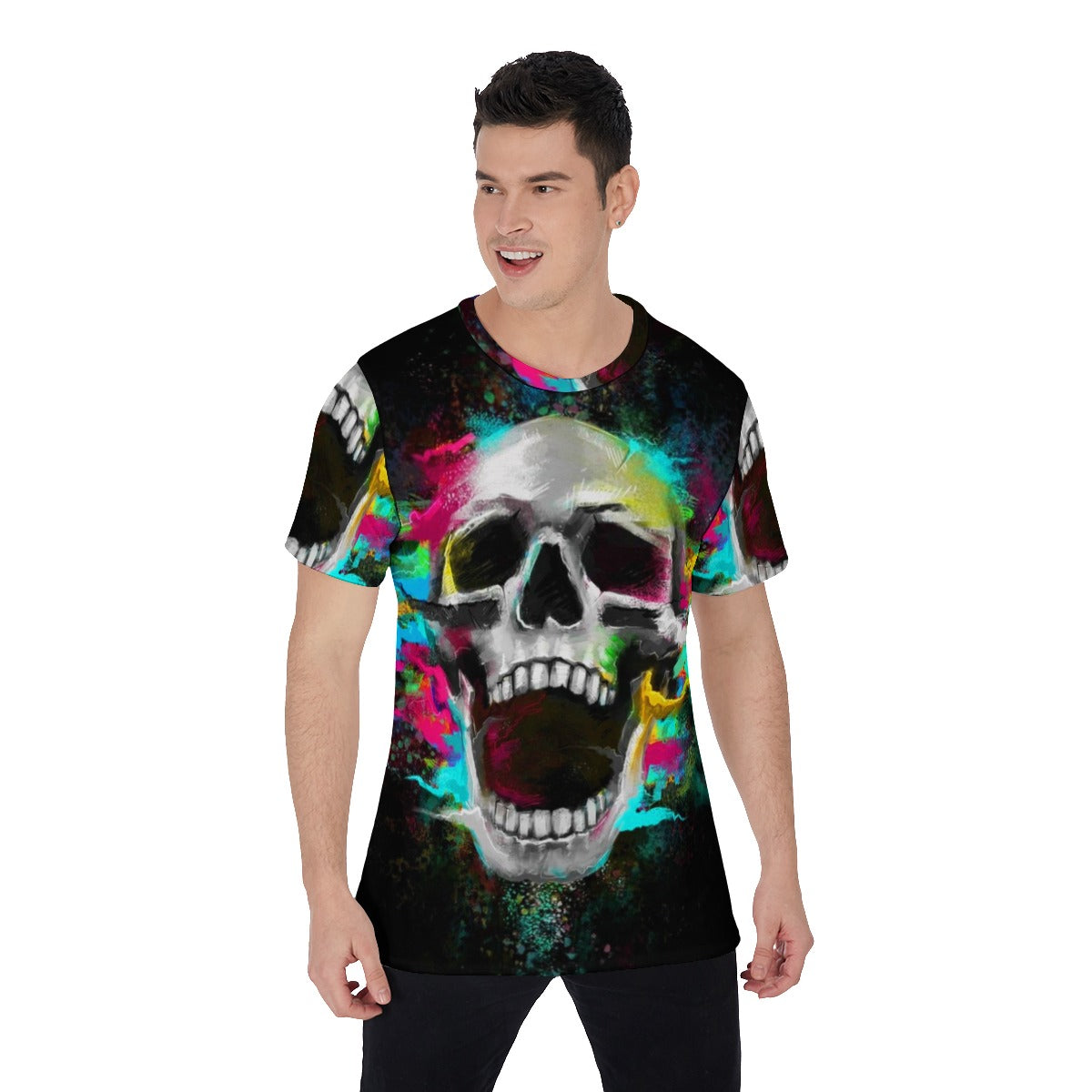 Flaming skull Men's O-Neck T-Shirt, Gothic Halloween Skeleton skull shirt tshirt