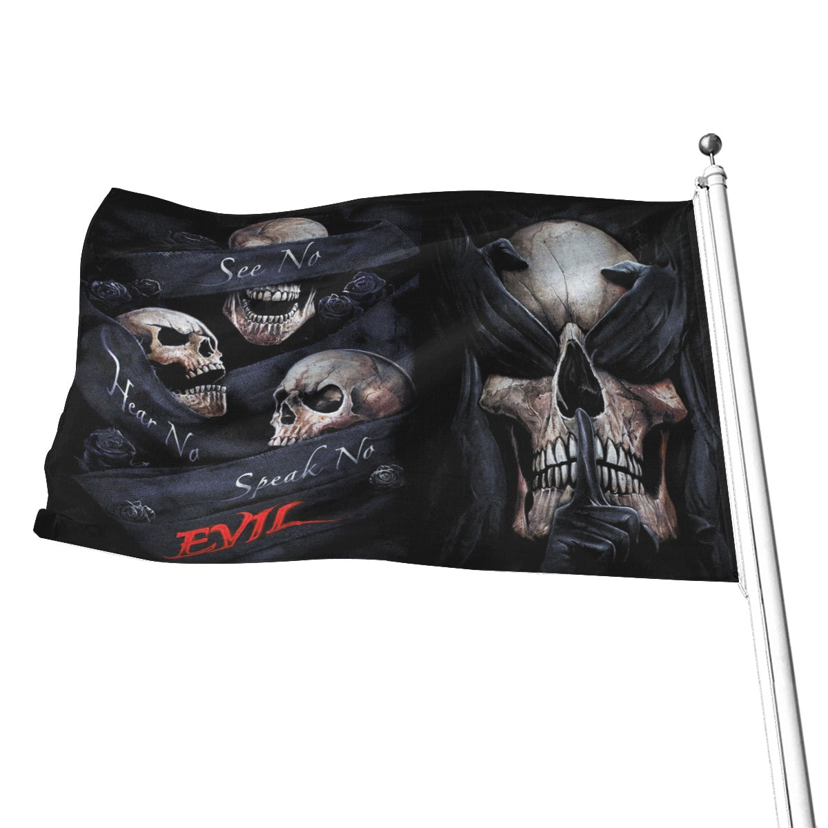 No see no hear no speak evils skull All-Over Print Flag