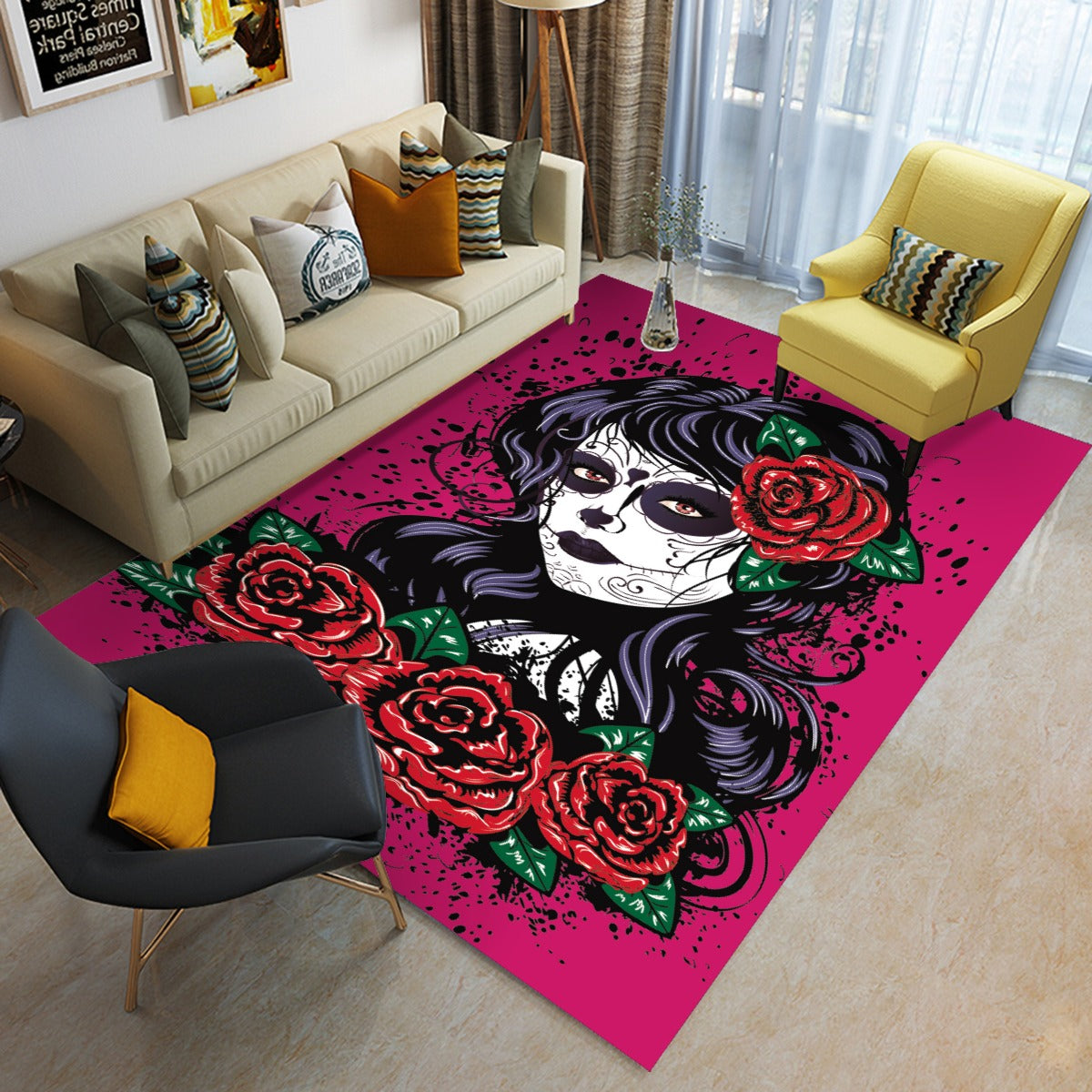 Sugar skull girls Foldable Rectangular Floor Mat