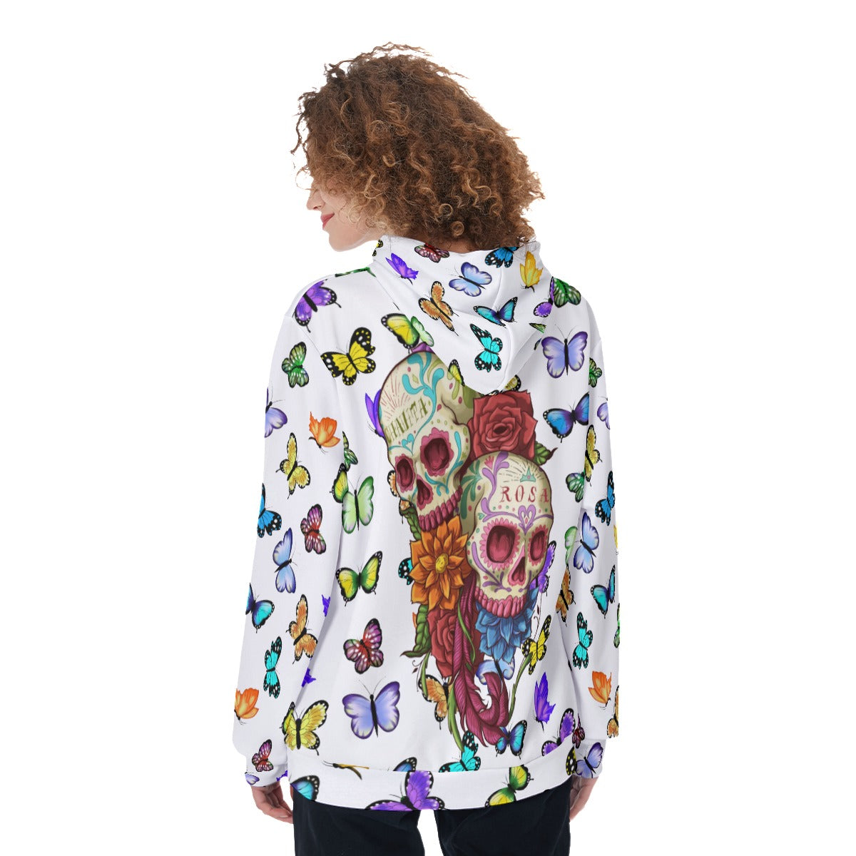 Butterfly pattern sugar skull Women's Pullover Hoodie