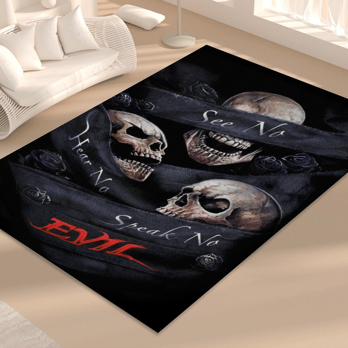 No see no hear no speak evils skull Rectangular Floor Mat