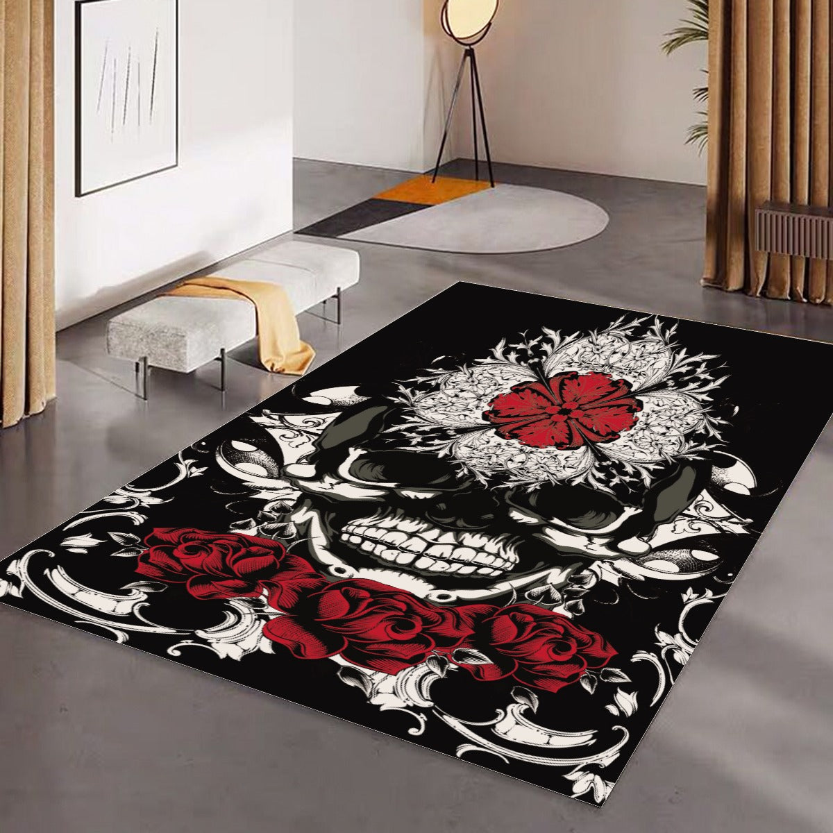 Halloween skeleton floral skull Foldable Rectangular Floor Mat