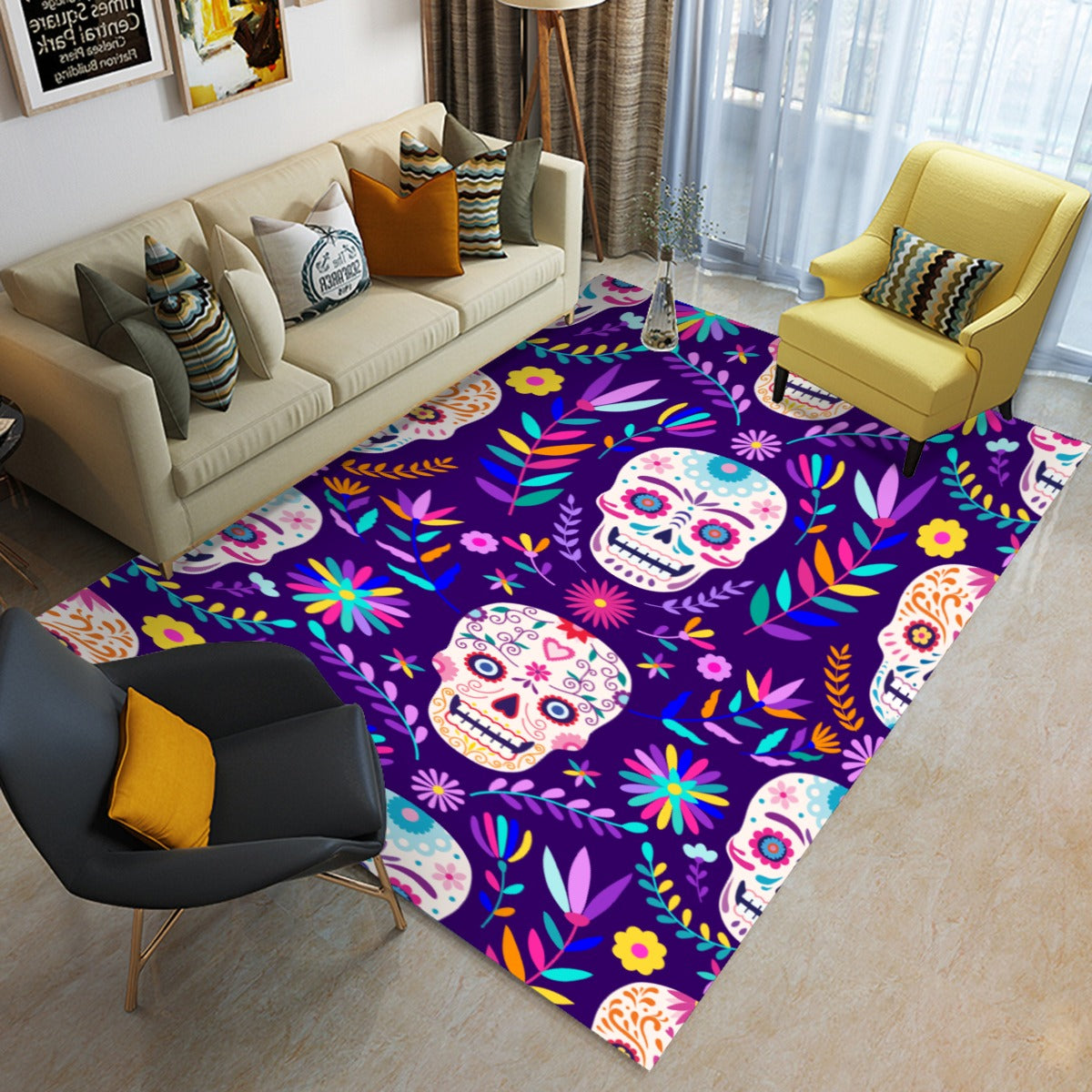 Day of the dead Halloween sugar skulls Foldable Rectangular Floor Mat