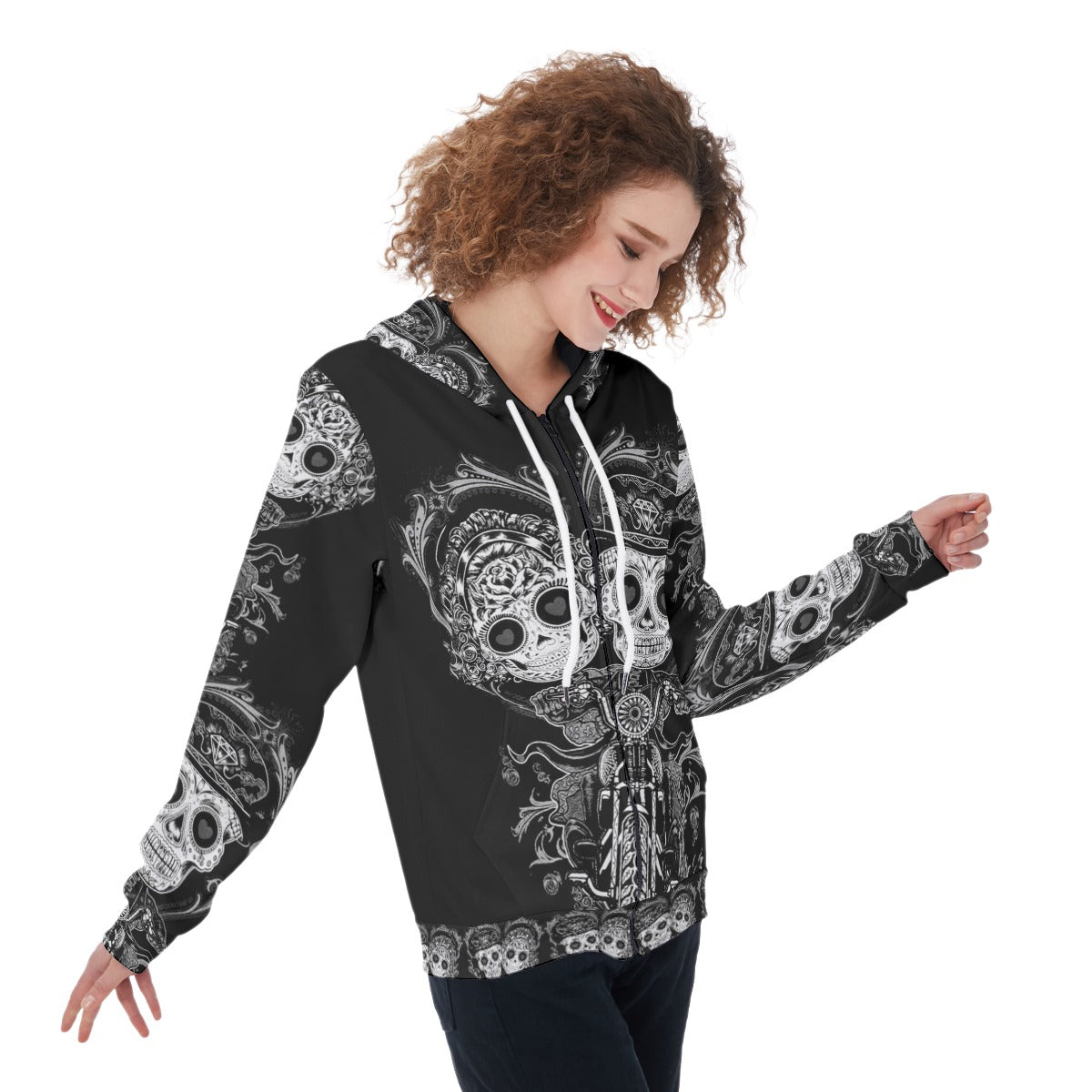 Sugar skull couple Women's Zip Up Hoodie