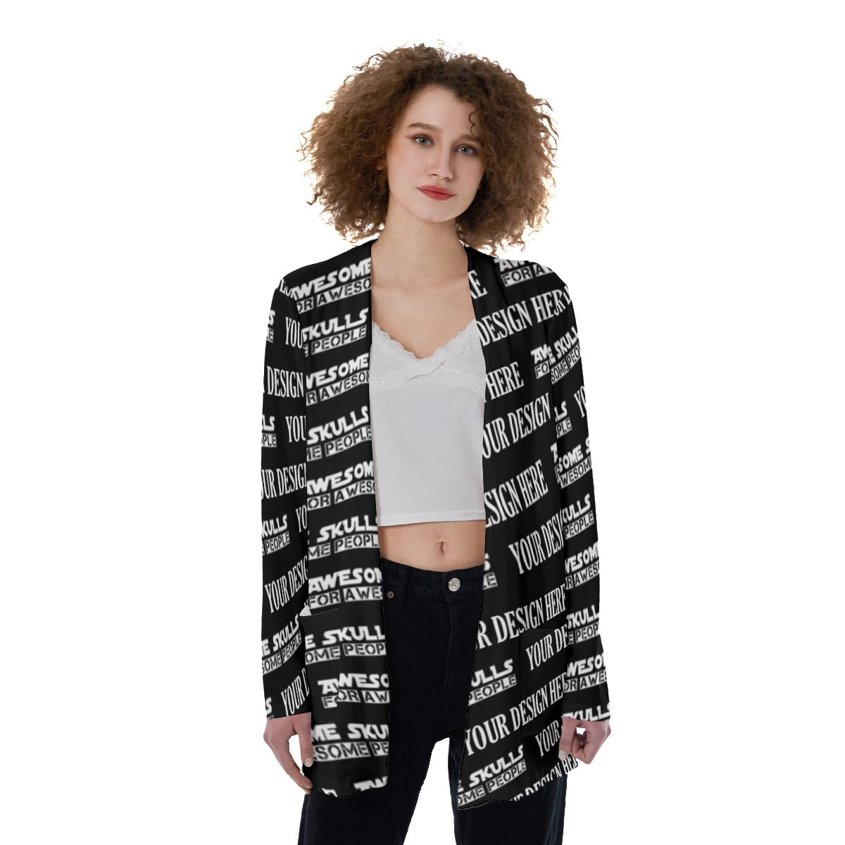 Custom Print on demand POD women's Knitwear & Cardigan Patch Pocket Cardigan