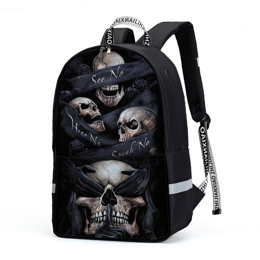 See no hear no speak no evil Backpack With Reflective Bar, skull backpack, skeleton bag