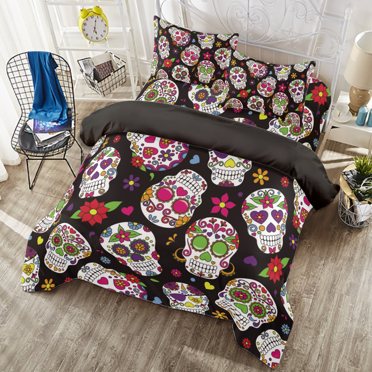 Dia de los muertos Four-piece Duvet Cover Set, Mexican calaveras skull bedding cover set