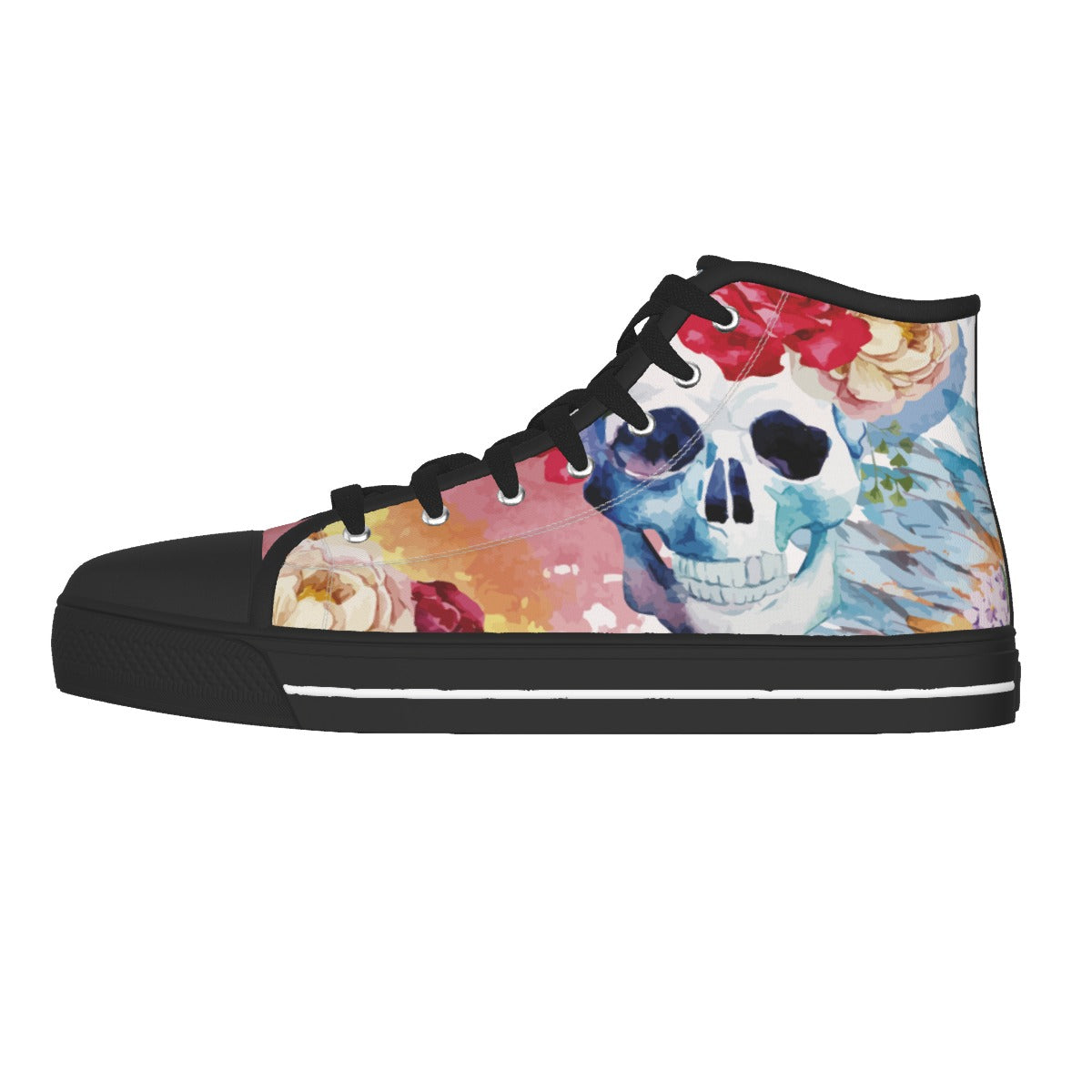 Floral skull Men's Canvas Shoes, Gothic skull Halloween canvas shoes