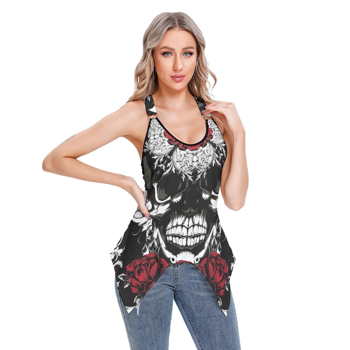 Halloween Gothic floral skull Women's Skinny Sport Tank Top