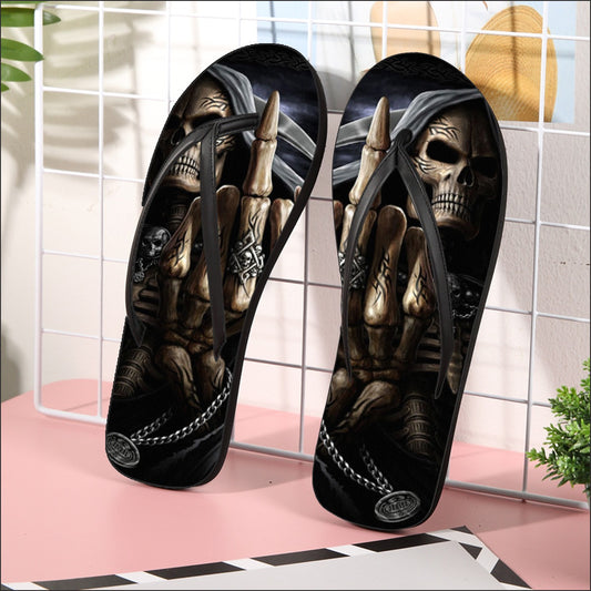 Gothic Grim reaper skull Women's Flip Flops, Skeleton Halloween skull women's sandals flip flops