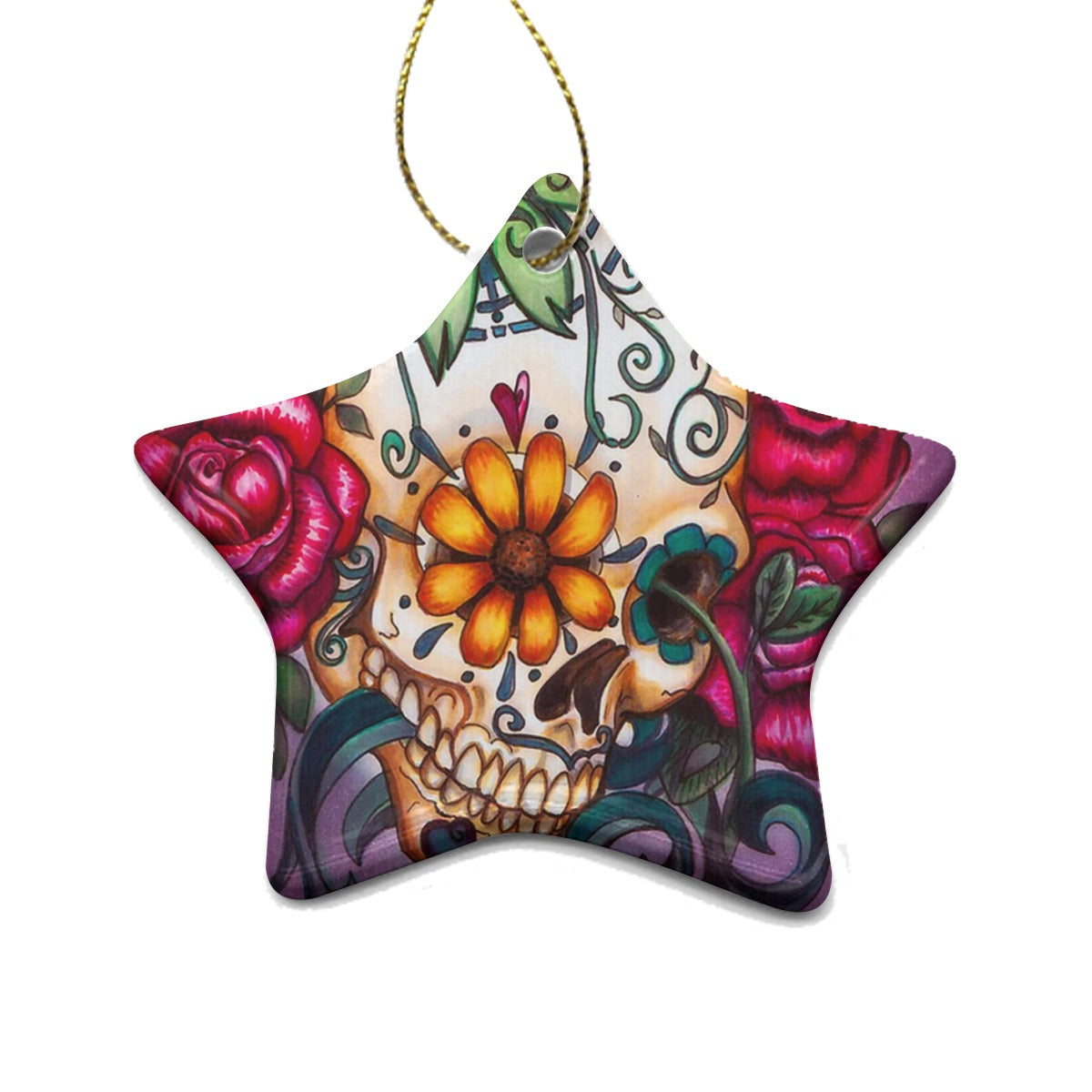 Sugar skull day of the dead Pentagram Shape Christmas Ceramic Pendant