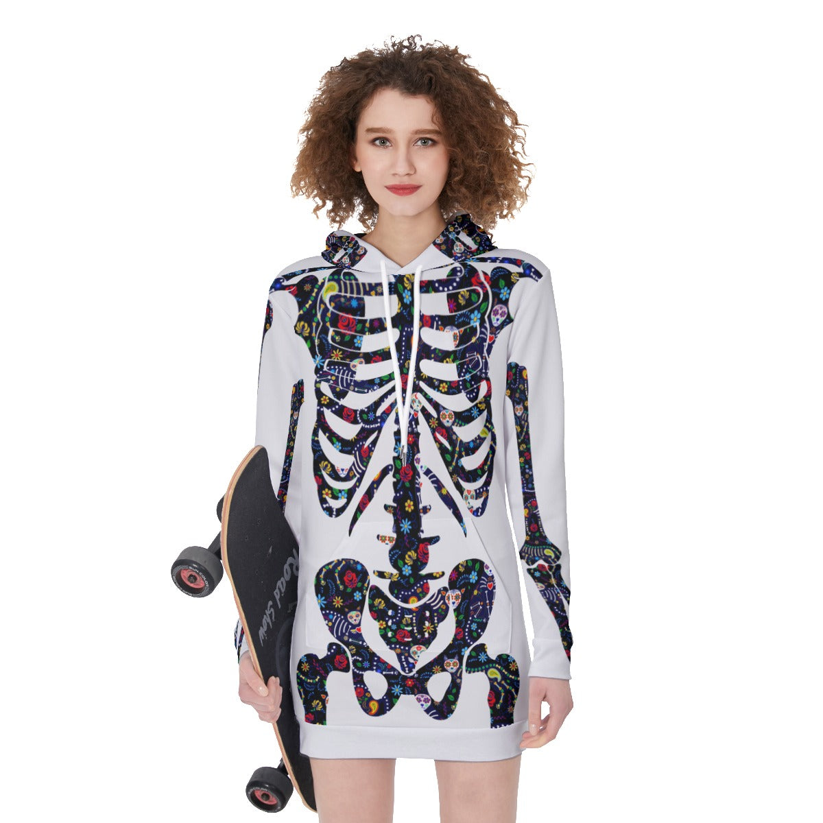 Skeleton sugar skull Women's Long Hoodie