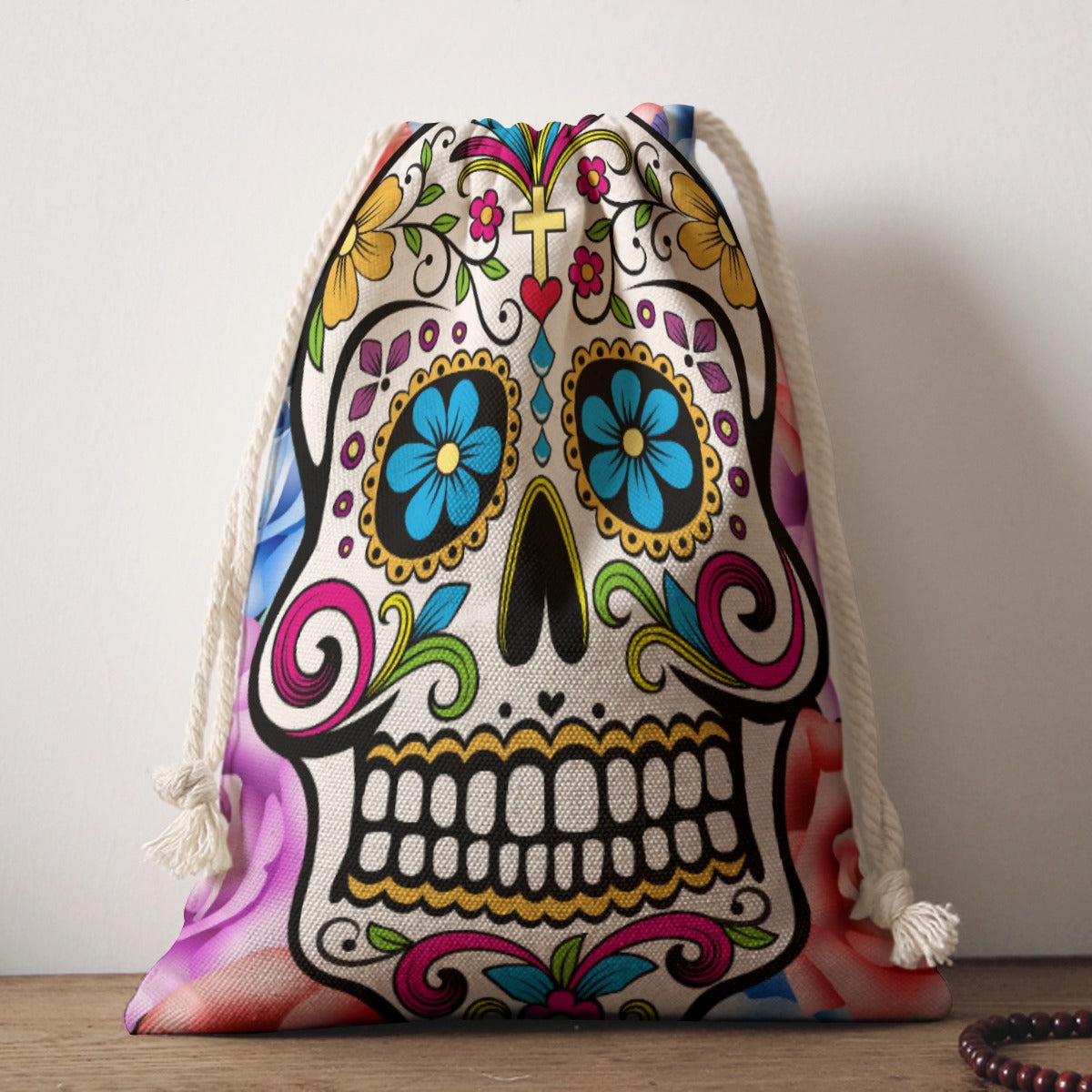 Dia de los muertos sugar skull Drawstring Bag, Mexica calaveras skull drawstring bag