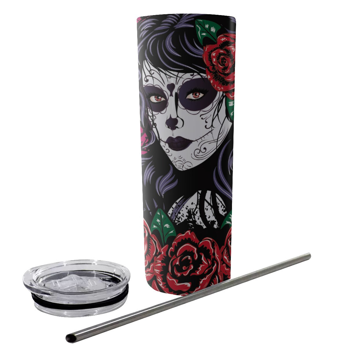 Sugar skull girl Glitter Tumbler With Stainless Steel Straw 20oz