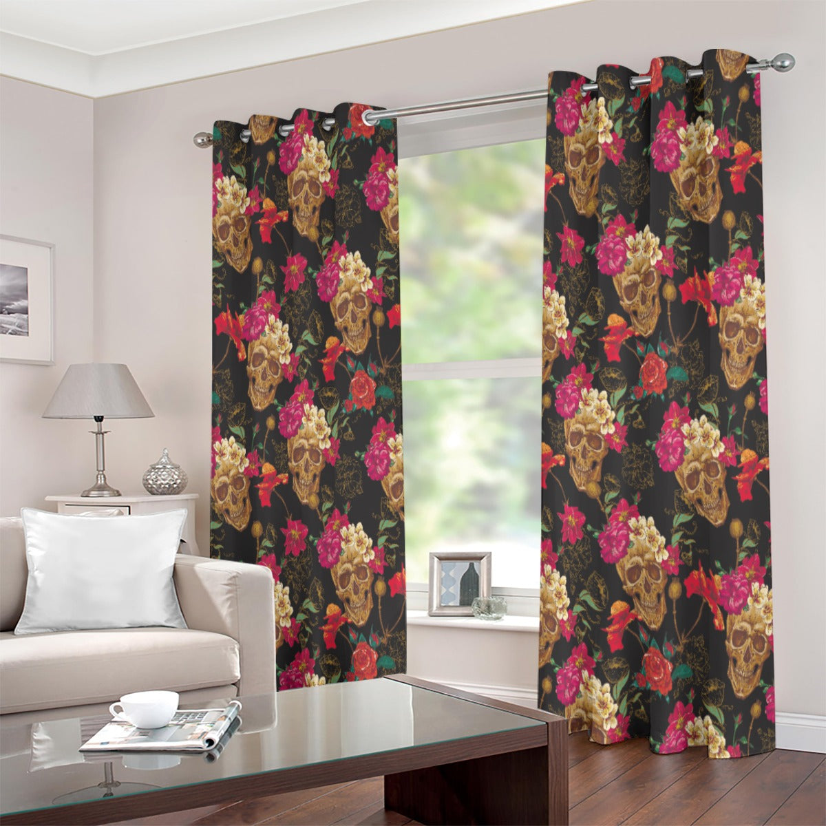 Floral sugar skull Grommet Curtains