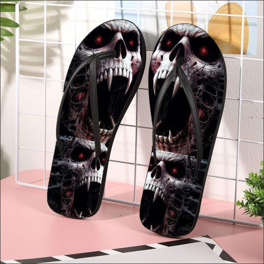 Horror Halloween skull Women's Flip Flops, Gothic skull grim reaper women's sandals flip flops shoes