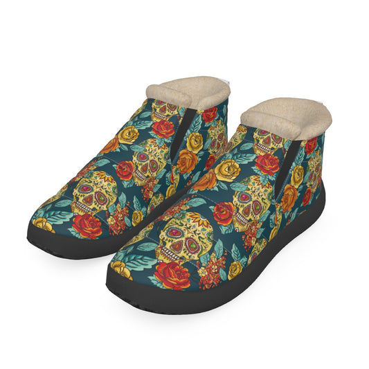 Sugar skull Day of the dead Women's Plush Boots, Mexican skull boots