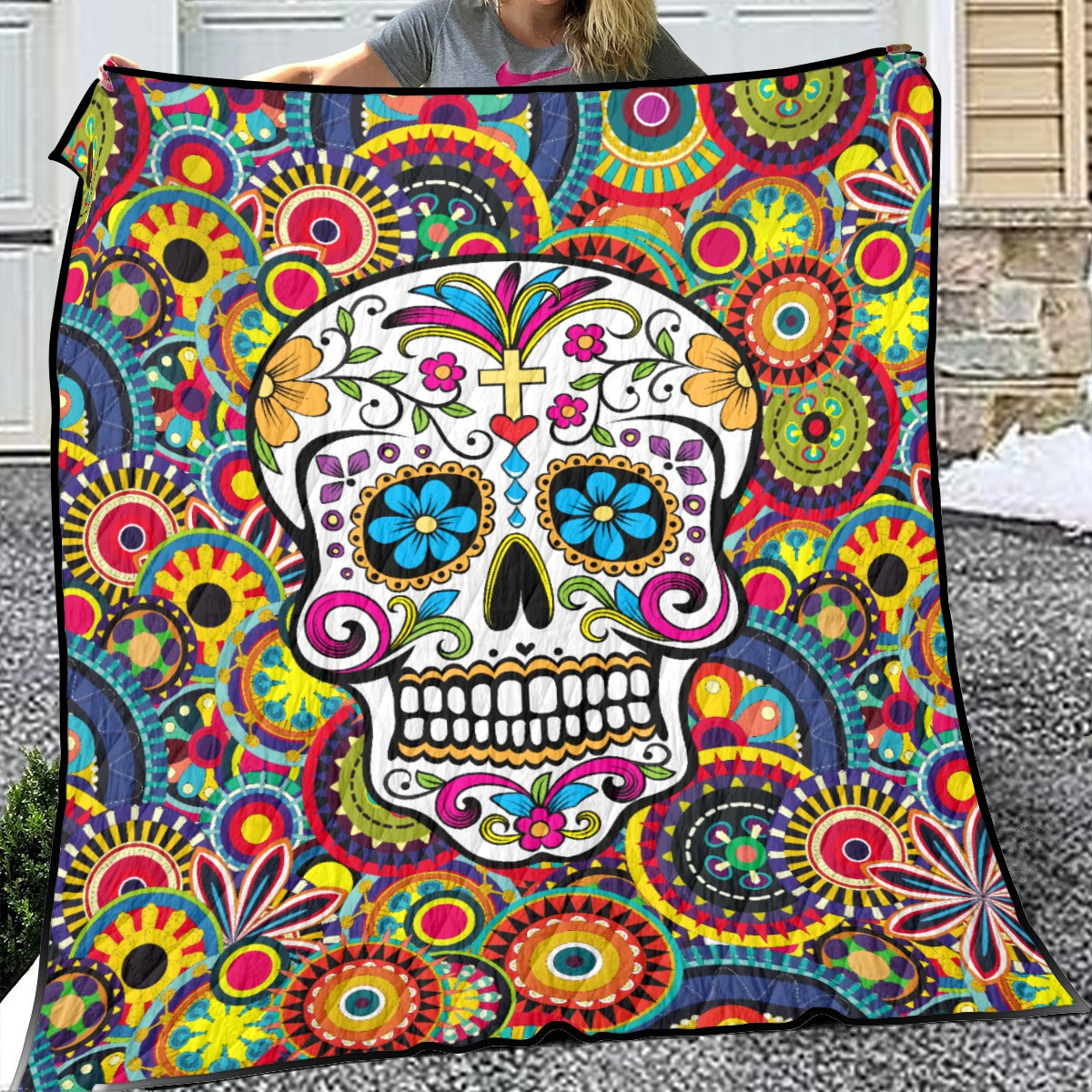 Floral pattern sugar skull Household Lightweight & Breathable Quilt