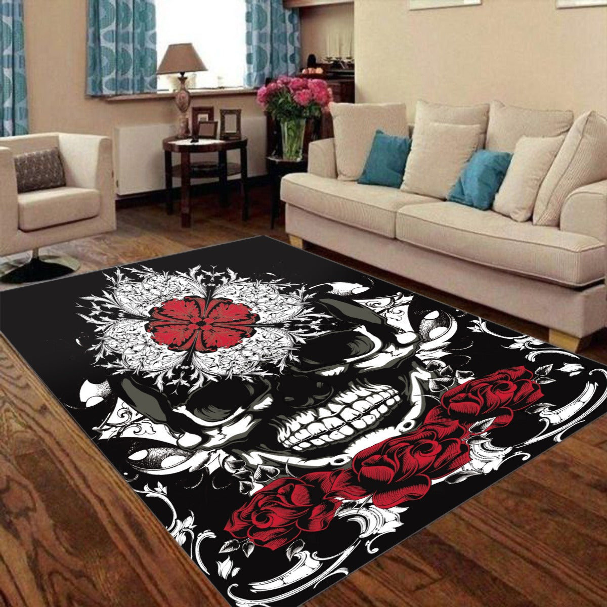 Halloween skeleton floral skull Foldable Rectangular Floor Mat