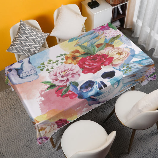 Floral skull Waterproof tablecloth, sugar skull tablecloth
