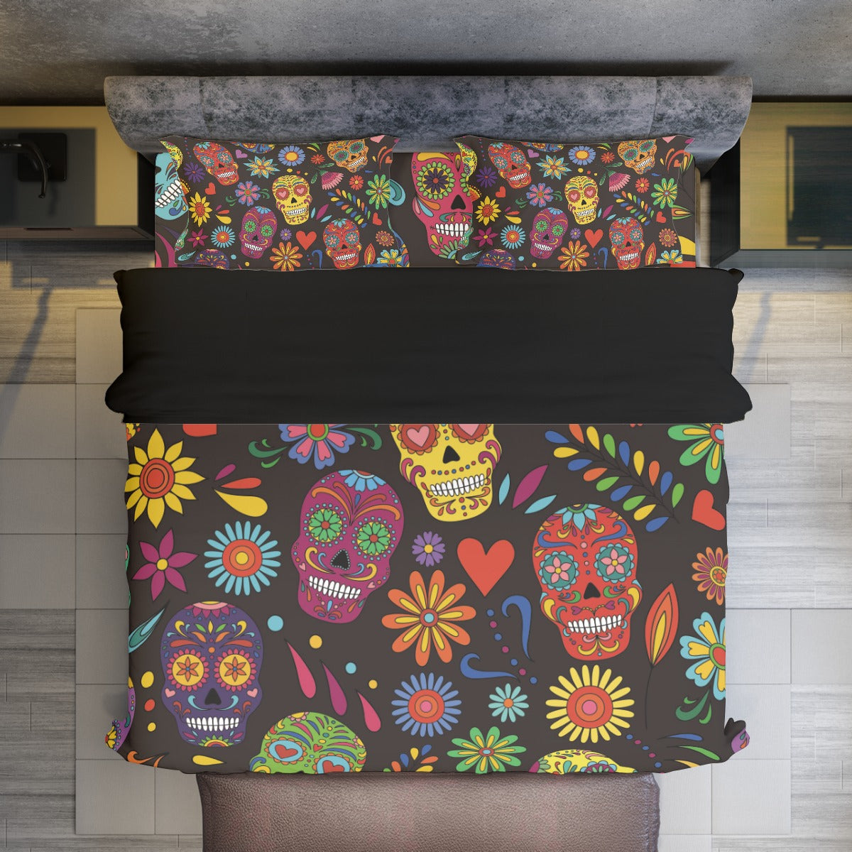 Mexican sugar skull dia de los muertos skeleton Four-piece Duvet Cover Set
