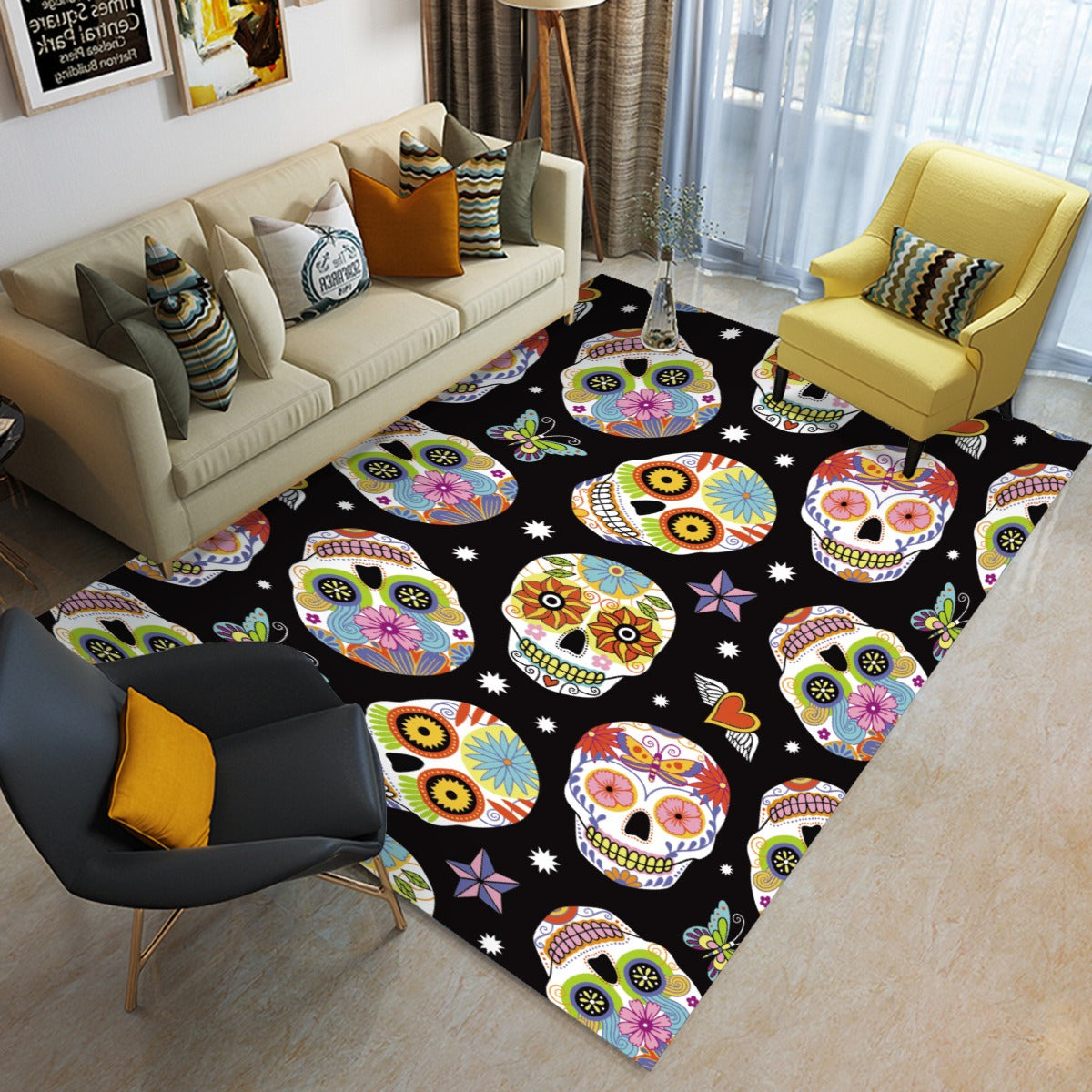 Dia de los muertos pattern sugar skull Foldable Rectangular Floor Mat