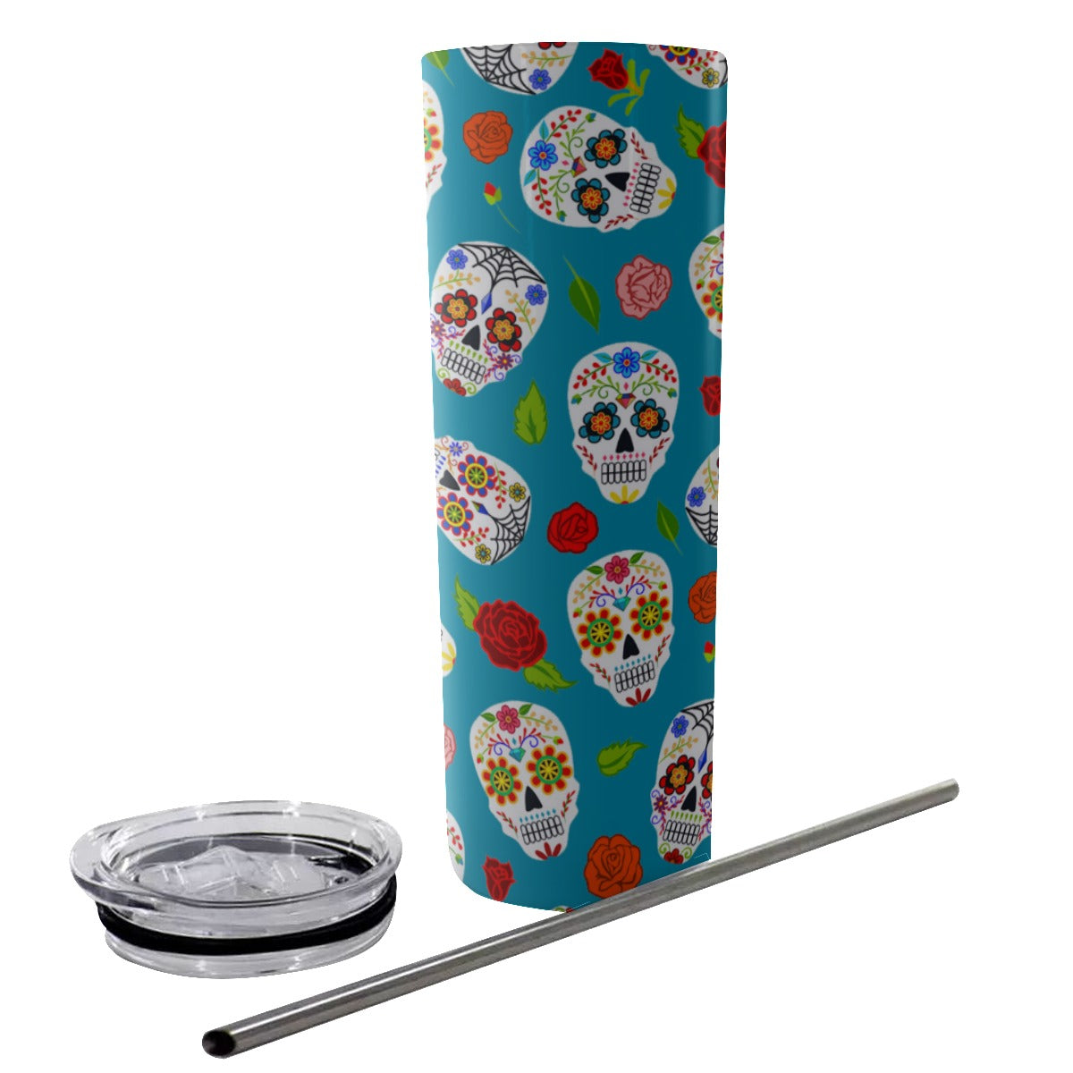 Sugar skull Glitter Tumbler With Stainless Steel Straw 20oz