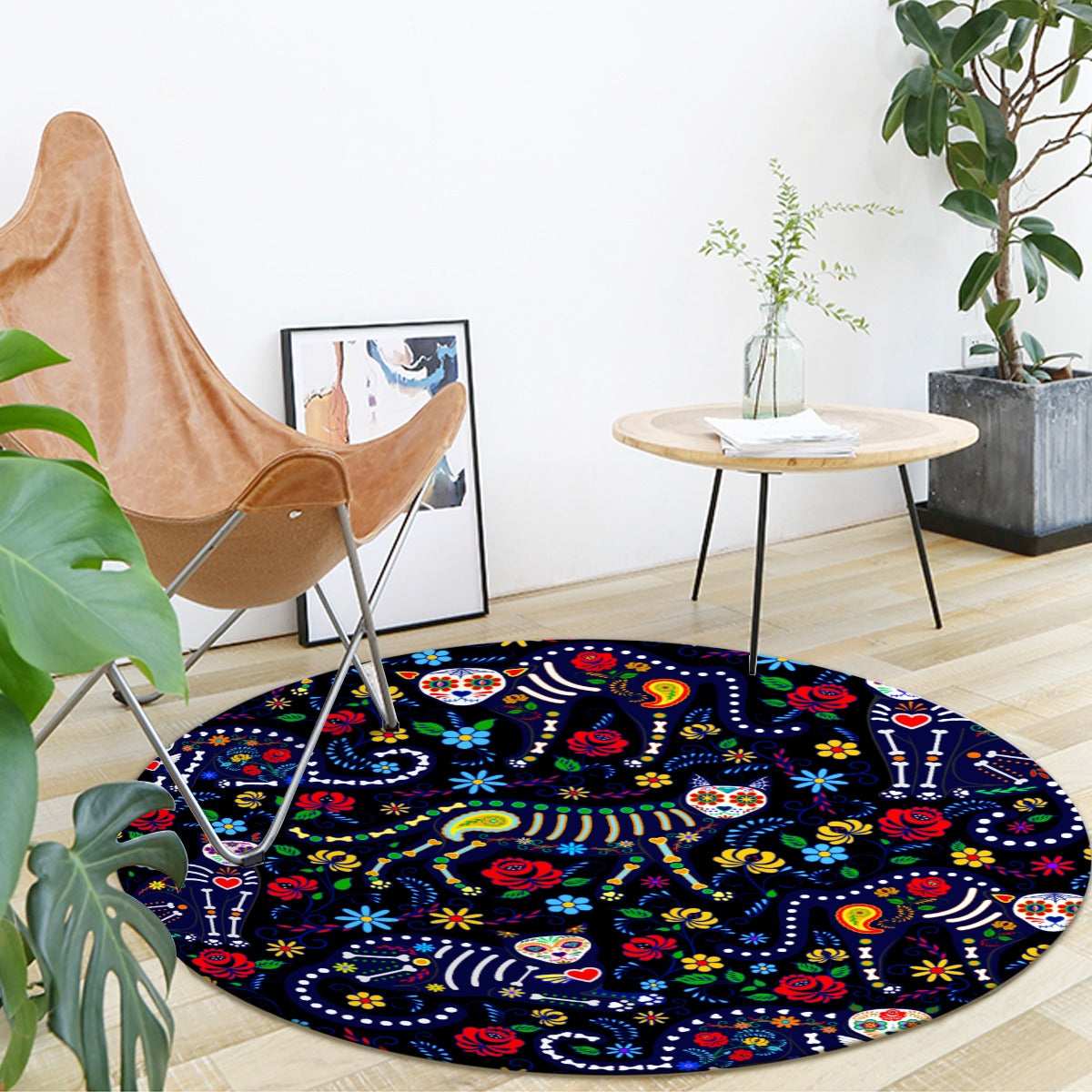 Day of the dead animal sugar skull Foldable round mat