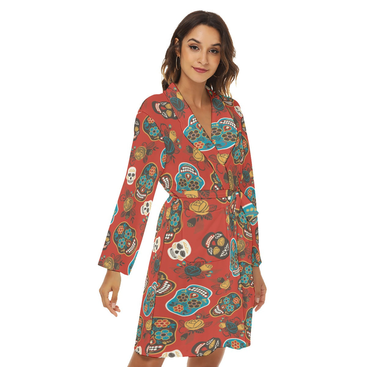 Candy skull dia de los muertos Women's Robe