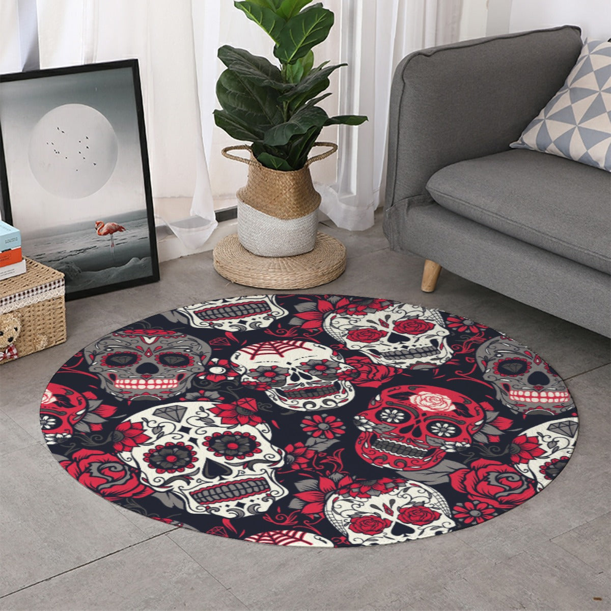 Floral skull Thicken foldable door mat, sugar skull day of the dead floor rug mat