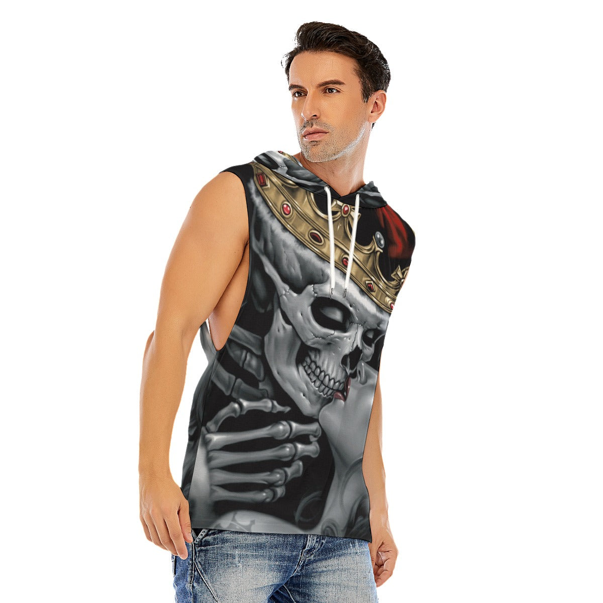 Gothic Skull KING kisses Queen Men’s Hooded Tank Top