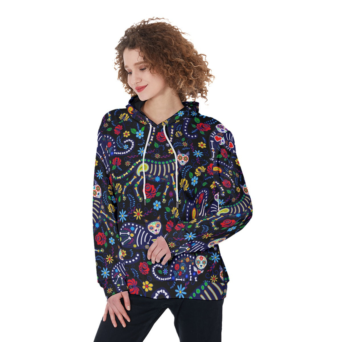 Sugar skull cat Women's Pullover Hoodie