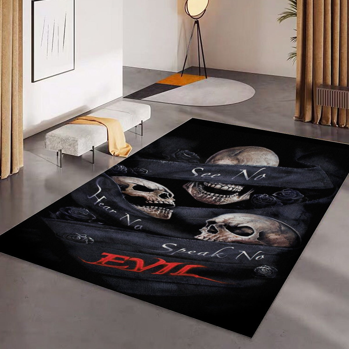 No see no hear no speak evils skull Rectangular Floor Mat