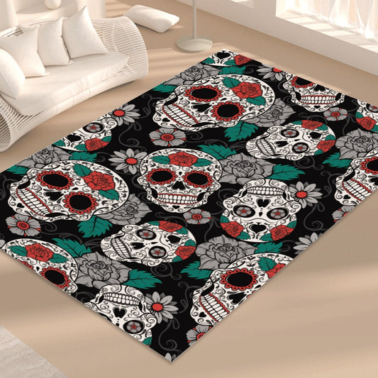 Floral sugar skull pattern Foldable Rectangular Floor Mat