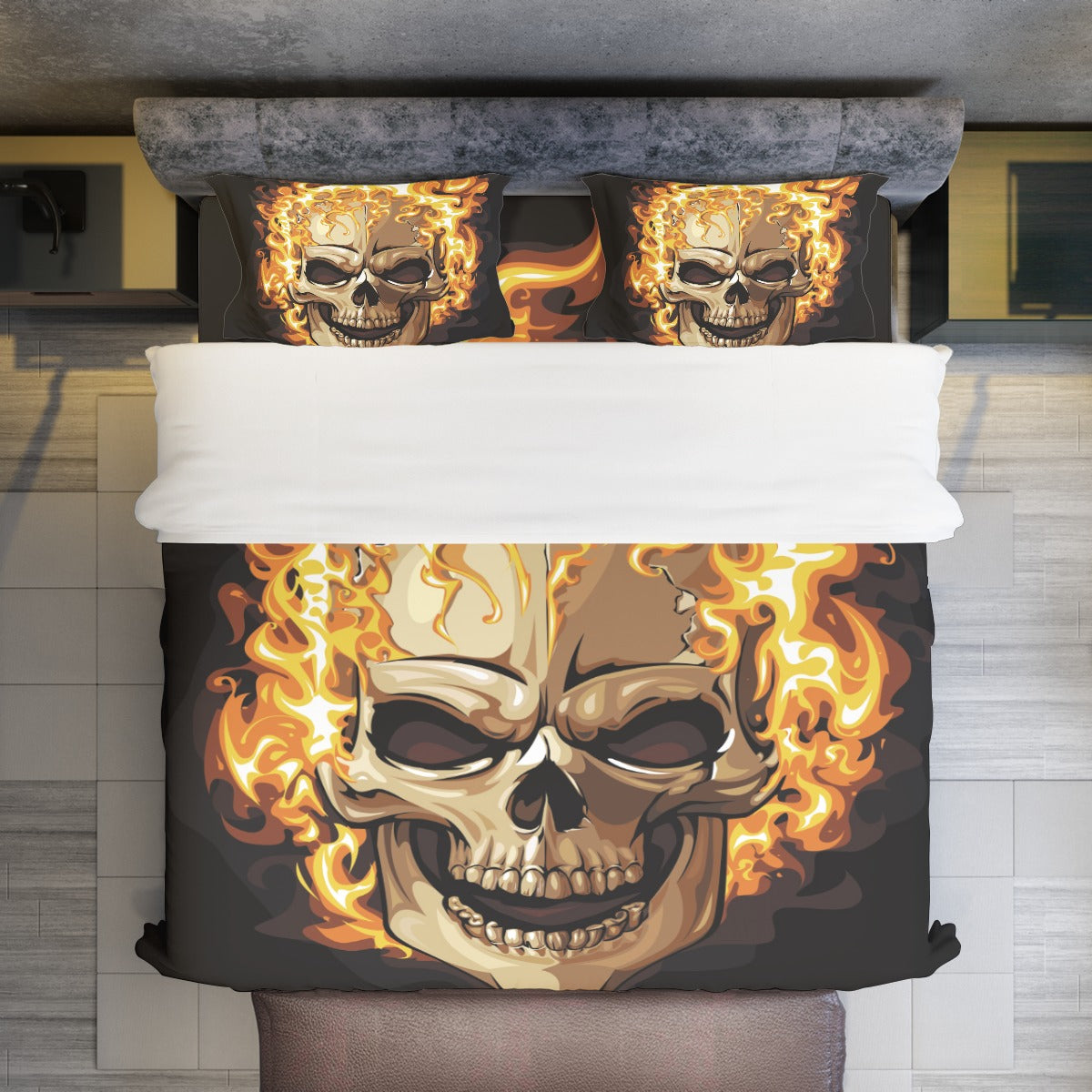 Flaming gothic Halloween fire skull Four-piece Duvet Cover Set