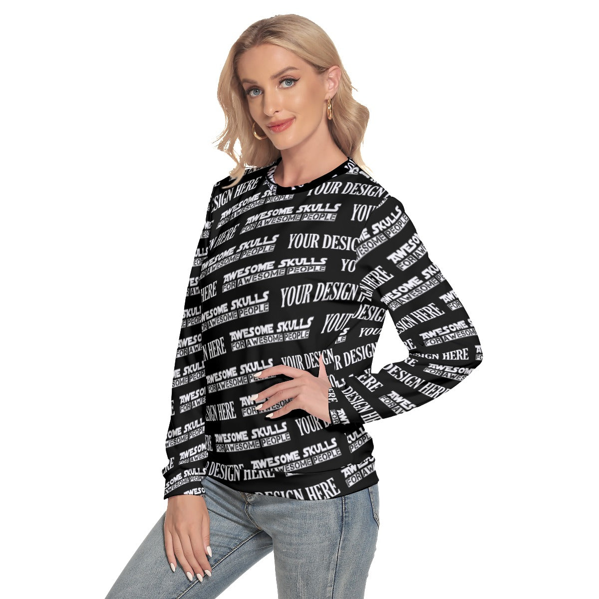 Custom print on demand pod Women's Hoodie Slim Round Neck Sweatshirt