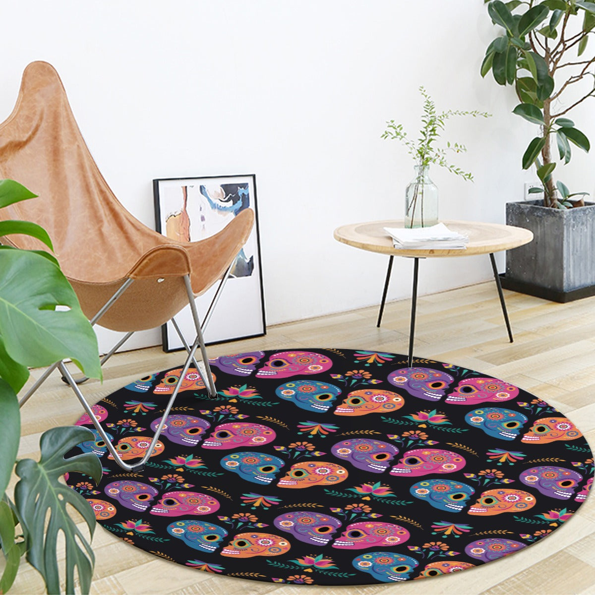 Sugar skull love couple heart Foldable round mat