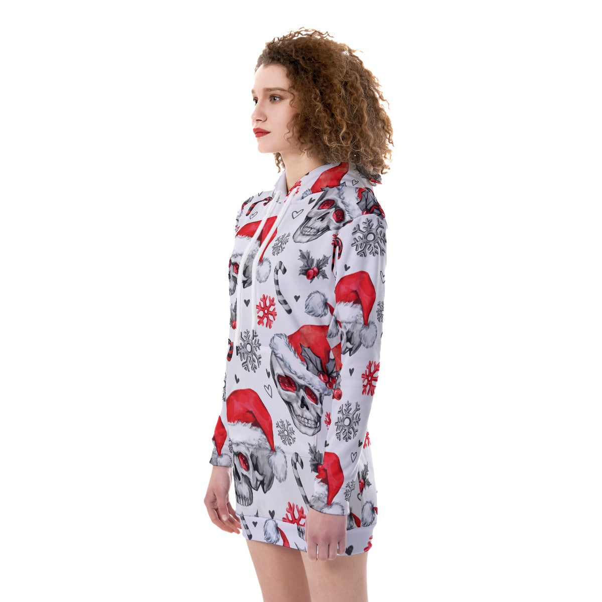 Skull christmas Women's Heavy Fleece Long Hoodie