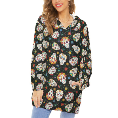Sugar skull pattern Unisex Flannel Fleece Blanket With Pocket