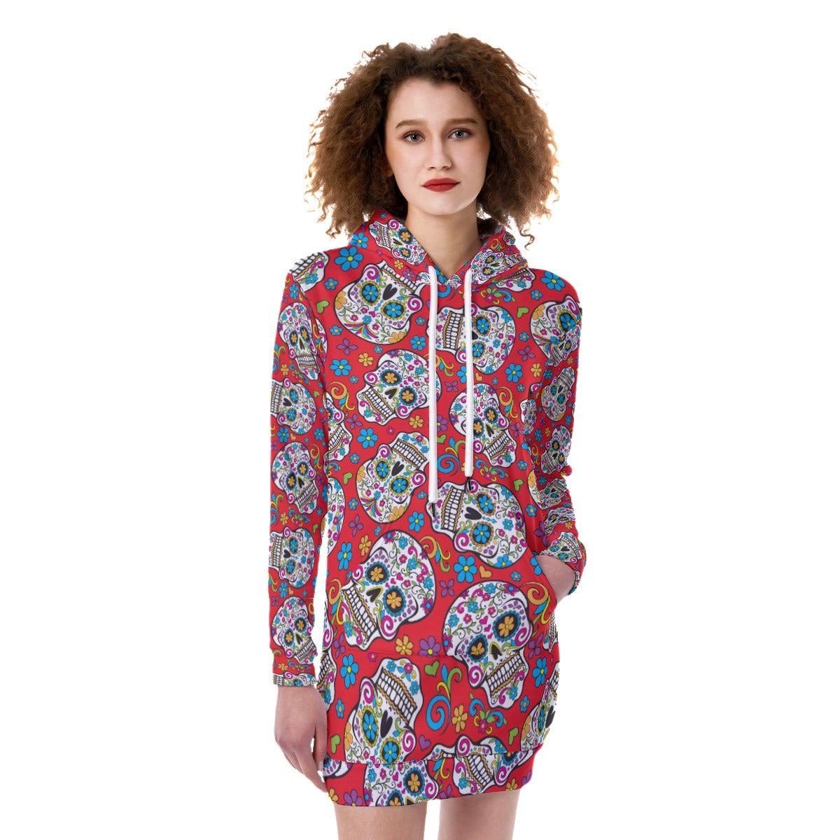 Day of the dead skull Print Women's Heavy Fleece Long Hoodie
