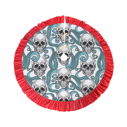 Halloween skull skeleton Red Christmas Tree Skirt