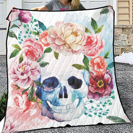 Rose skull skeleton Household Lightweight & Breathable Quilt, Halloween gothic quilt blanket